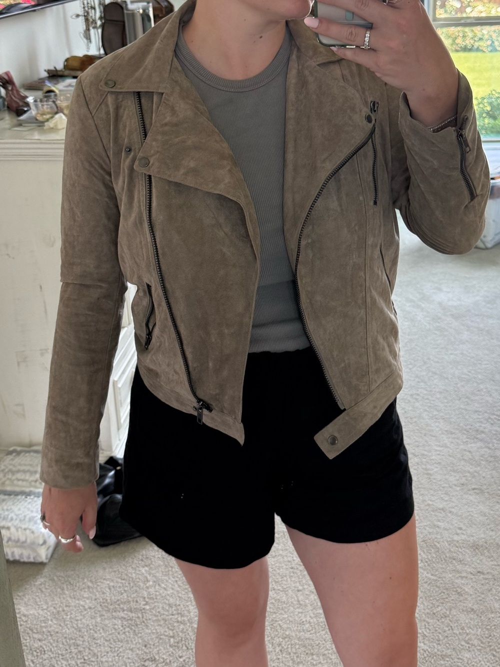 Lush suede taupe moto jacket